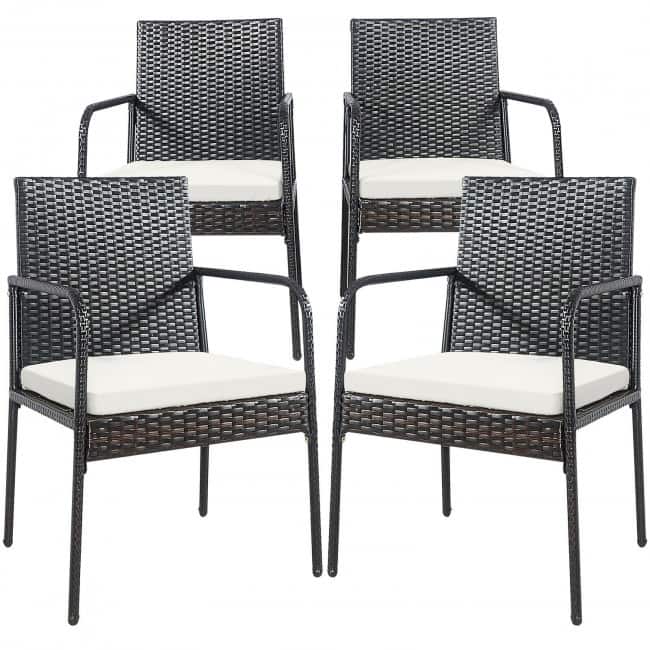 4 Pieces Patio Wicker Rattan Dining Set with Comfy Cushions - 22" x 20.5" x 34.5" (L x W x H)