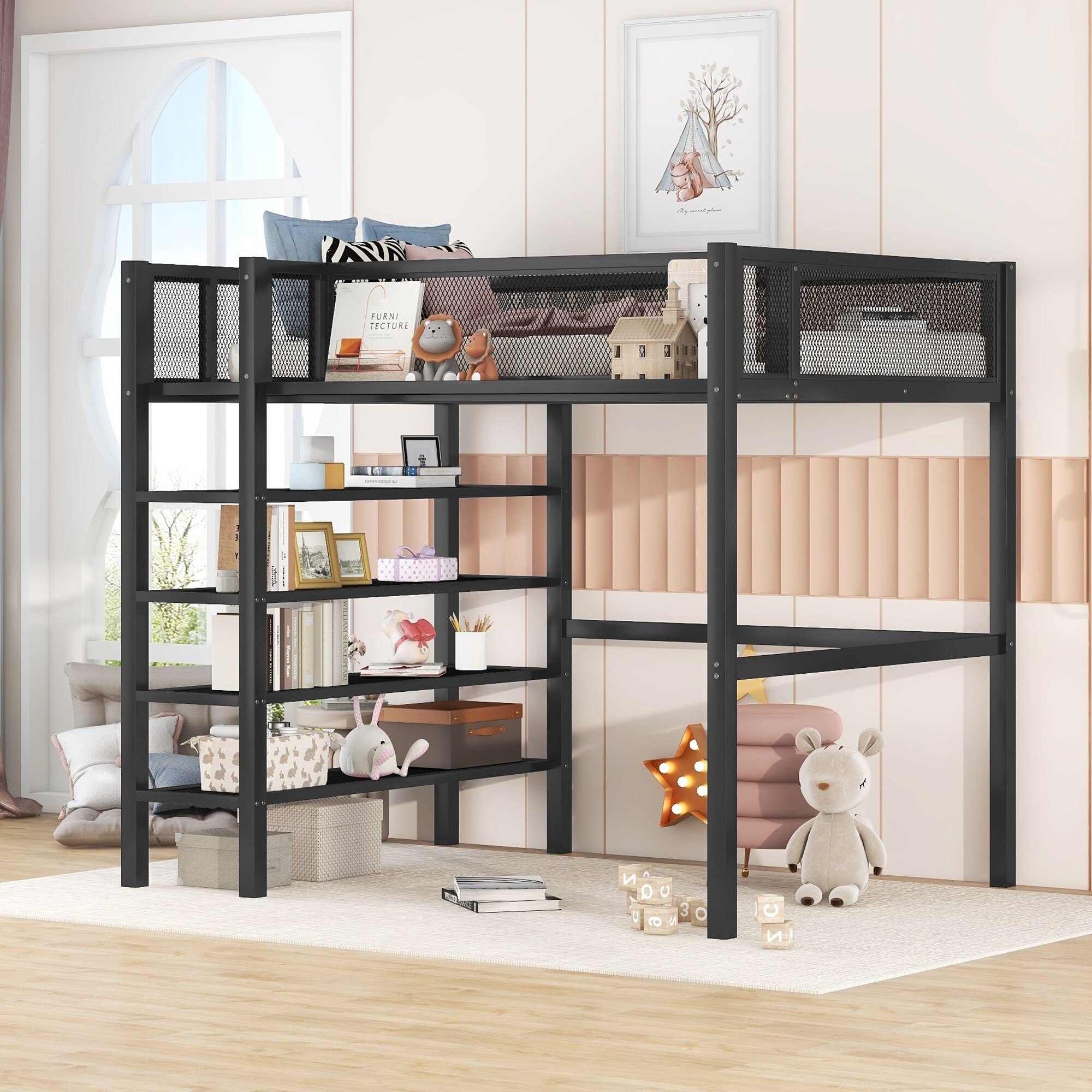 Black wooden top loft bed