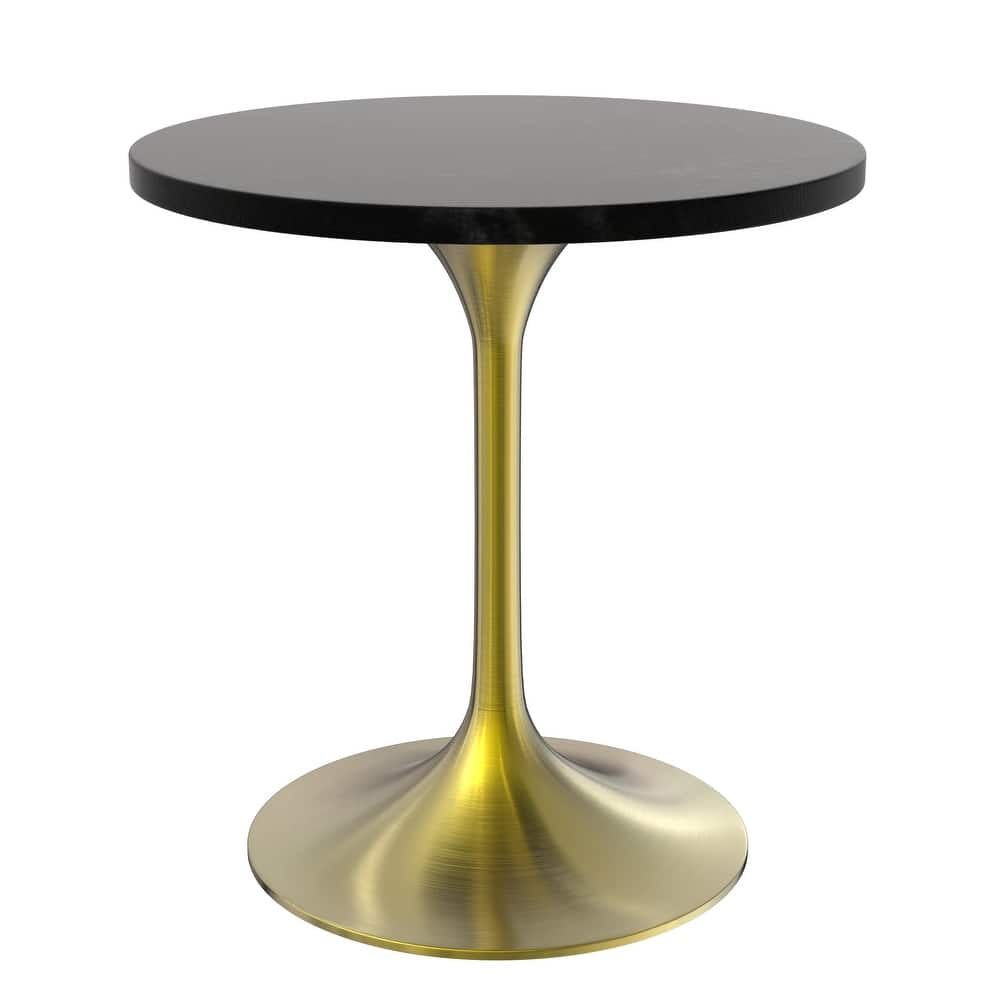 LeisureMod Verve 27" Round Dining Table with MDF Wood TableTop and Brushed Gold Base for Kitchen & Dining Room