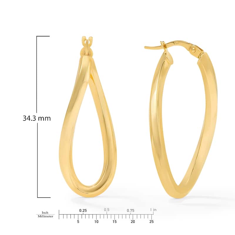 Clover 14K Yellow Gold High-Polish Elongated Teardrop Hoop Earrings