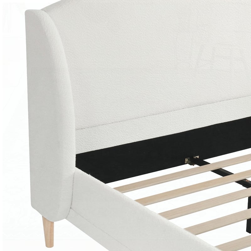 Upholstered Platform Bed Boucle Fabric and Wingback Headboard