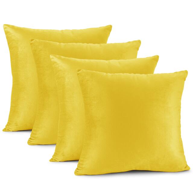 Nestl Solid Microfiber Soft Velvet Throw Pillow Cover (Set of 4) - 18" x 18" - Yellow