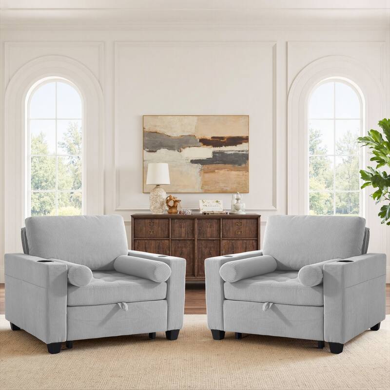 2 Set Convertible Adjustable Lounge 3-in-1 Pull-Out Sleeper Chair Bed