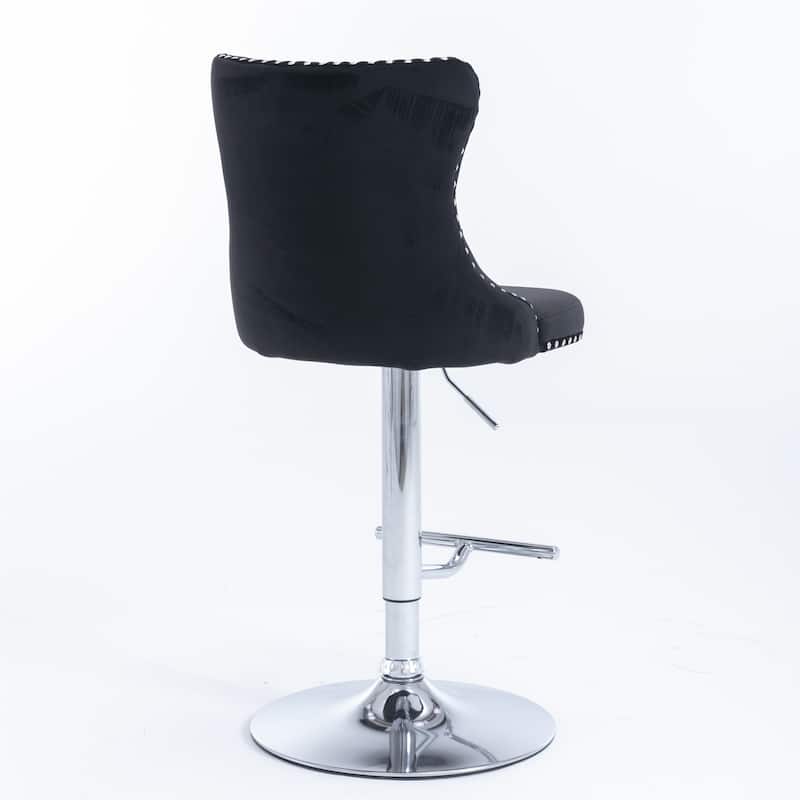 Barstools Adjusatble Seat Height, Modern Upholstered Chrome base Bar Stools with Backs Tufted for Home Pub（Set of 2）