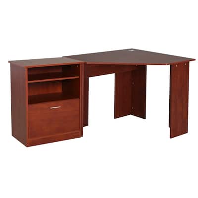 Natural Woodgrain Computer Desk with Storage Drawer and 2 Open Shelves for Home or Office Use