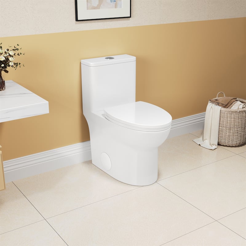 Elongated One-Piece Toilet with Soft-Close Seat