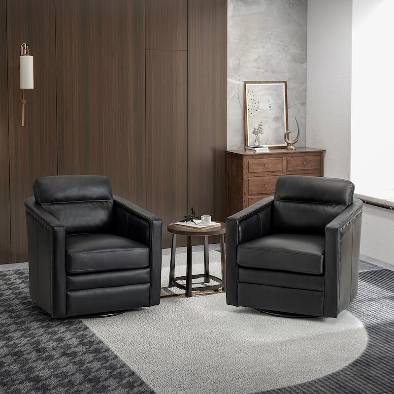 Jorge 28.74" Wide Traditional Genuine Leather Swivel Chair with Removable Seat Cushion and No Assembly Needed Set of 2