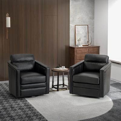 Jorge 28.74" Wide Genuine Leather Swivel Chair Set of 2