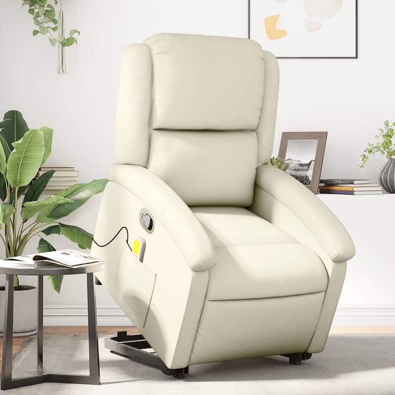 vidaXL Stand up Recliner Chair Power Lift Reclining Armchair Faux Leather - Cream