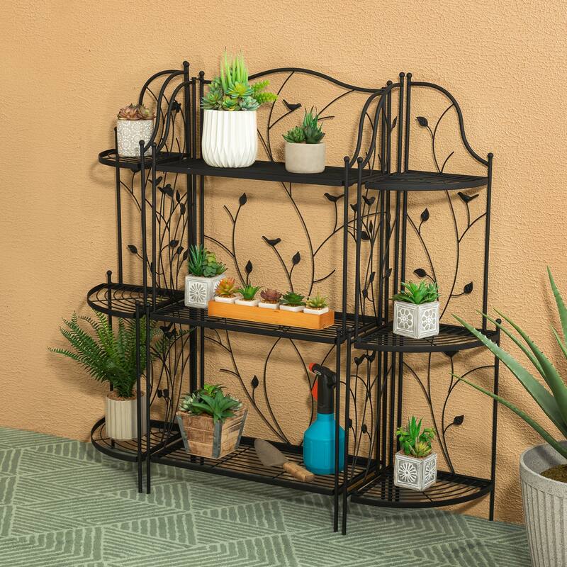 Glitzhome 4-Tiers Multifunctional Metal Corner Plant Shelf Bakers Rack Folding Planter Stands Flower Pot Shelving