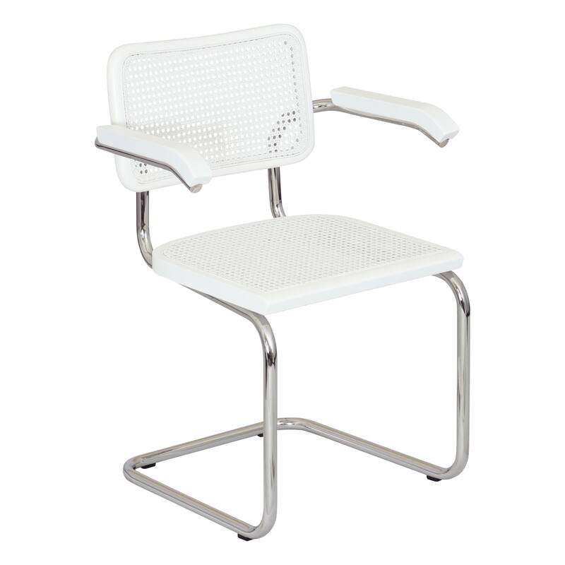 Breuer Chair Company Marcel Breuer Cesca Cane Cantilever Armchair Arm Chair w/ Chrome Steel Frame (Various Wood & Cane Colors) - All-White