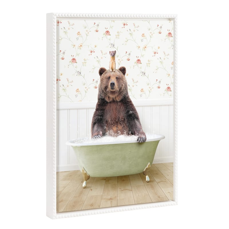 Sylvie Beaded Bear Weasel Bath Framed Canvas by Amy Peterson - 18x24