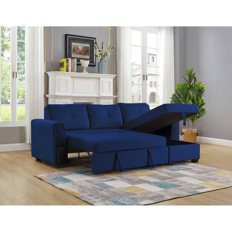Velvet Reversible Sofabed Sectional Sofa & Chaise - 91" Wide