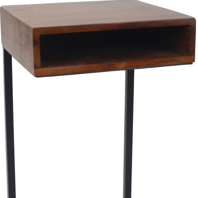 Natural Wood Square End Table with Frame Base for Living Room - 14” x 14” x 24” (D x W x H)