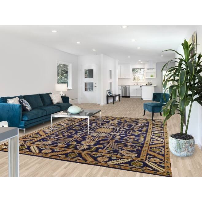 All-Over Blue Oushak Oriental Area Rug Handmade Wool Carpet - 7'11"x 9'9"