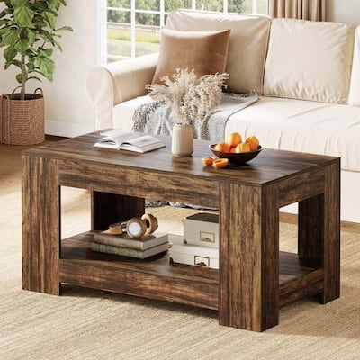 Rustic 2-Tier Wooden Coffee Table