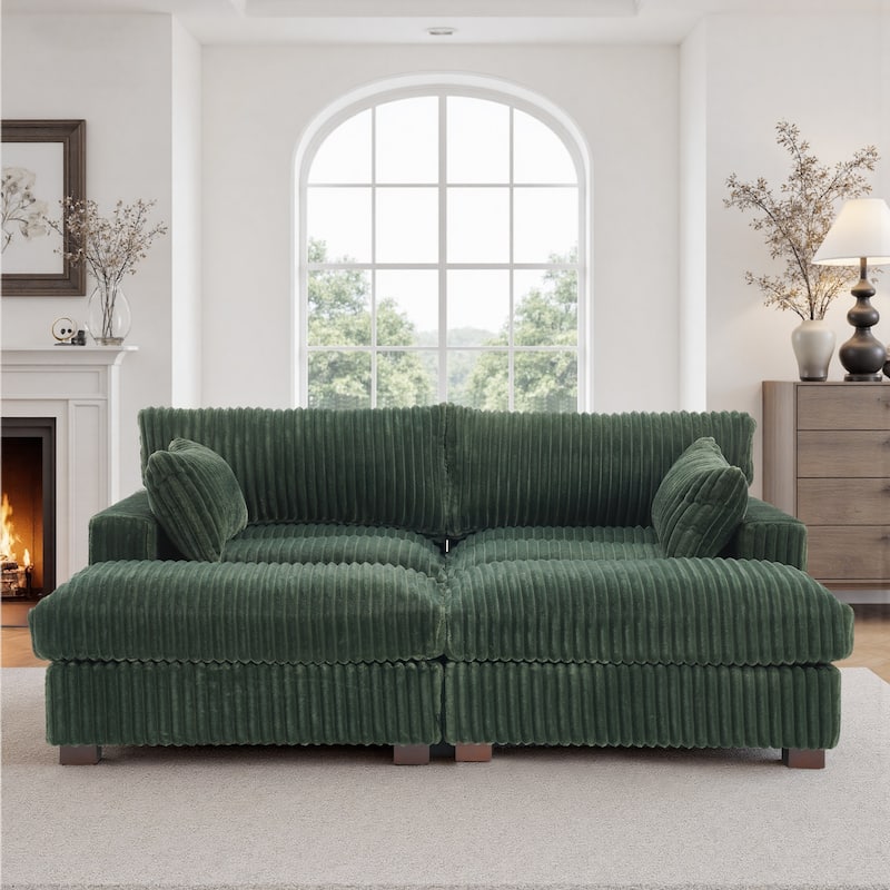 Oversied Plush Corduroy Fabric Modular Sectional Sofa with Chaise, Ottoman