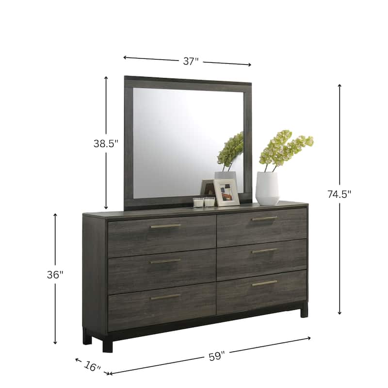 Roundhill Furniture Ioana 187 Antique Grey Finish Wood Dresser and Mirror
