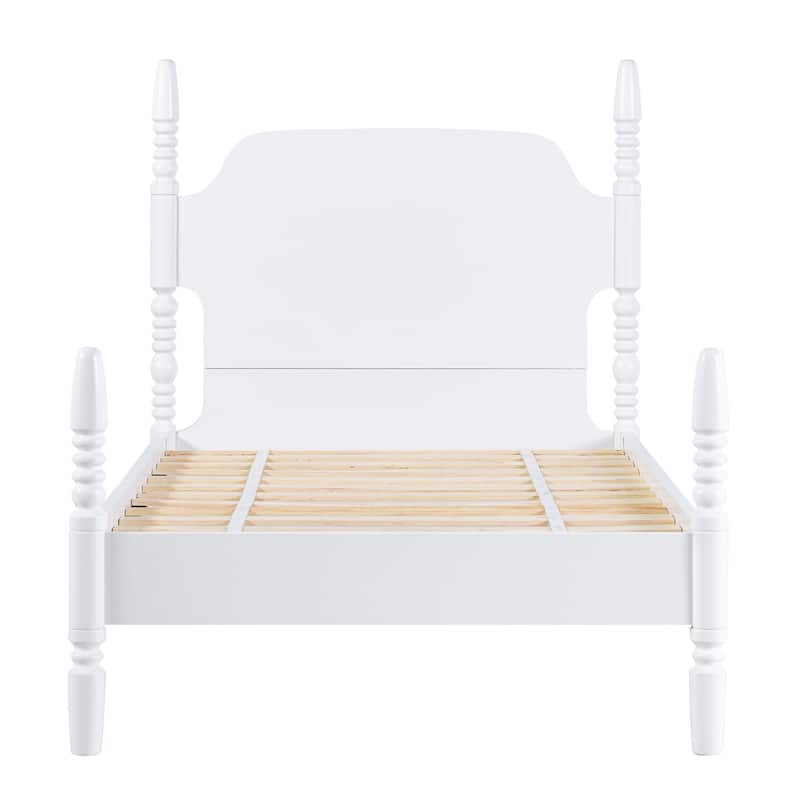 Walker Edison Easy Assembly Solid Wood Twin Bed with Wood-Turning Detail