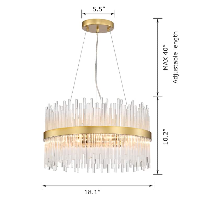 Casandra 5-light Modern Gold Drum Chandelier with Clear Glass Bars
