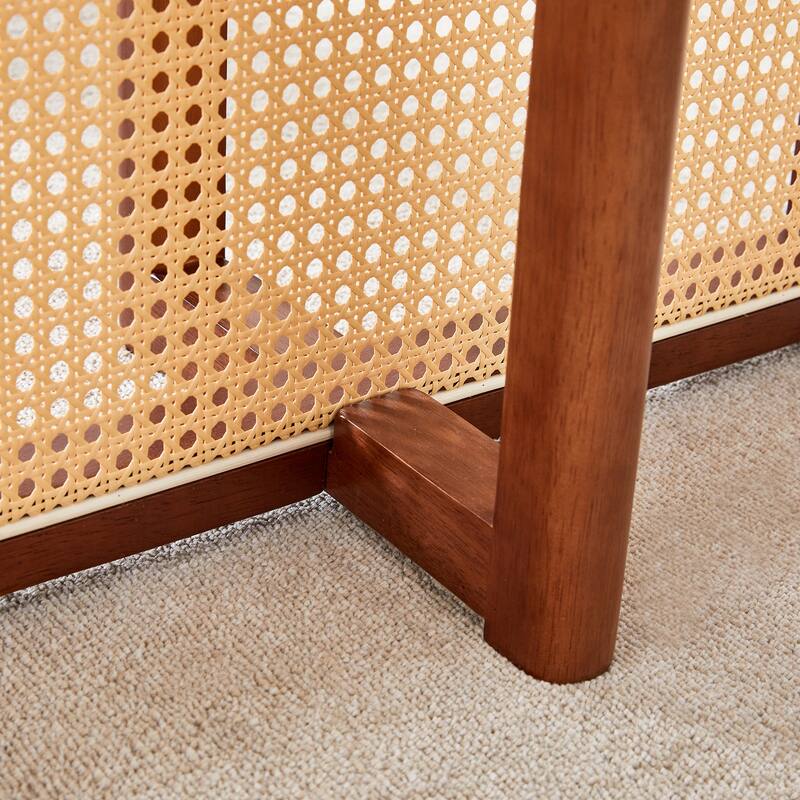 Solid Wood Dining Table Set for 6, 59" Tables with Imitation Rattan Legs And 6 Chairs, 7-Piece Modern Dining Table & Chair Set