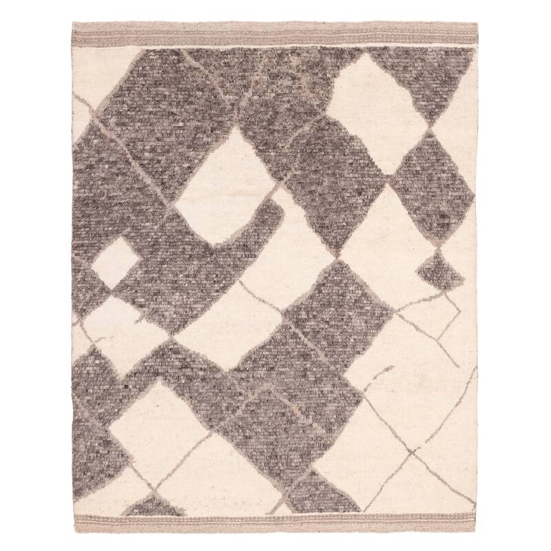 ECARPETGALLERY Hand-knotted Looma Cream, Dark Grey Wool Rug - 8'2 x 10'2
