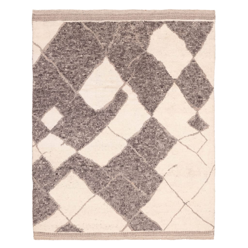 ECARPETGALLERY Hand-knotted Looma Cream, Dark Grey Wool Rug - 8'2 x 10'2