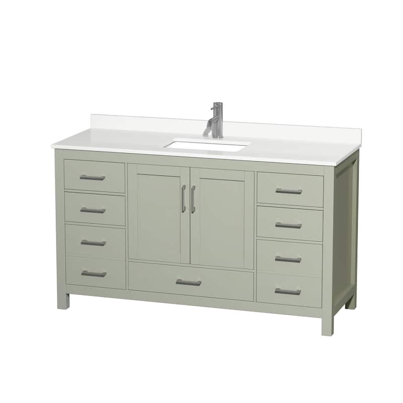 Wyndham Collection WCS141460S-QTZ-UNSMXX Sheffield 60" Free Standing - Light Green / White Quartz Top / Brushed Nickel