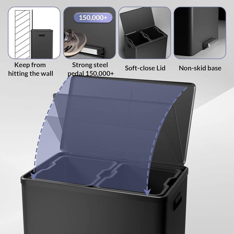 16 Gallon/60 Liter Dual Compartment Trash Can with Double Removable Inner Bucket