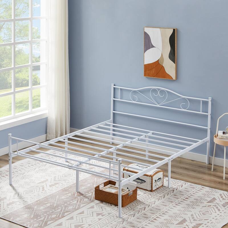 VECELO Victoria Metal Platform Bed Frames with Heart Pattern Headboard 12.6" Underbed Space No Box Spring Required