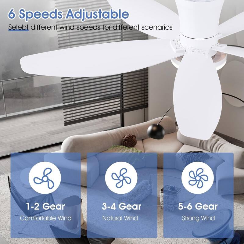 36"/42"/48" Low Profile Ceiling Fan with ABS Blades 3 Color LED Flush Mount for Bedroom Living Room APP and Remote Control