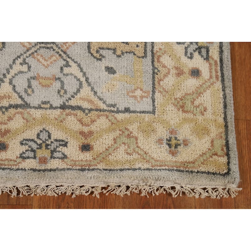 Oushak Indian Runner Rug Handmade Grey Floral Wool Carpet - 2'7"x 9'11"