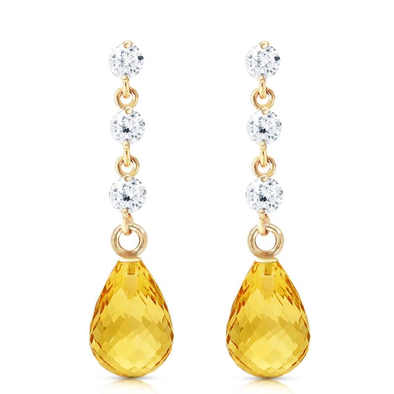 14K Solid Gold Diamond & Natural Citrine Class Elegant Earrings