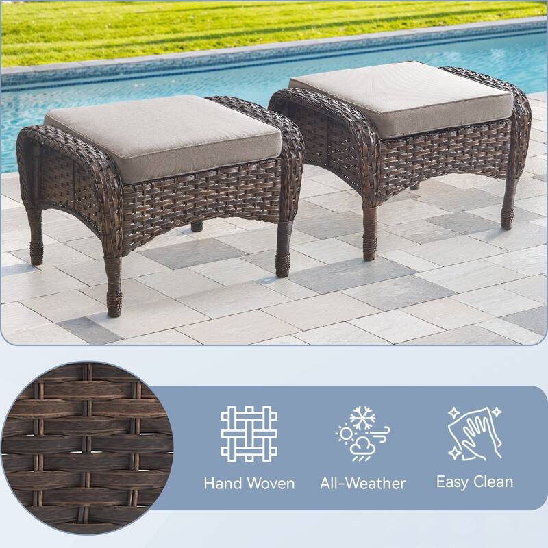 Gymojoy Versatile Outdoor Wicker Ottomans with Soft Cushions