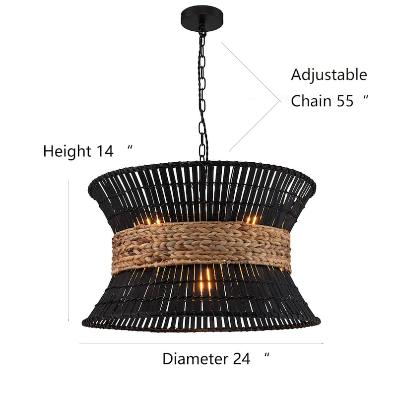 Umber 4-Light Modern Natural Rattan Pendant Ceiling Fixture Coastal Nautical Chandelier