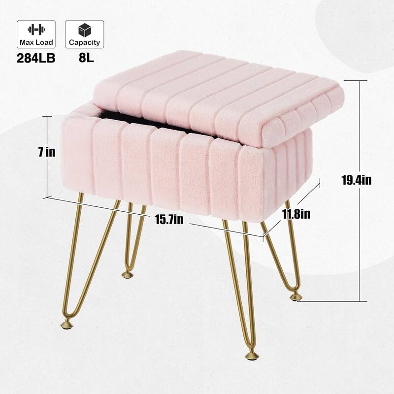 Vanity Stool Chair with Storage, Ottoman Boucle Soft Padded Makeup Footstools Seat 1PCS - 12.2"D x 16"W x 18.9"H