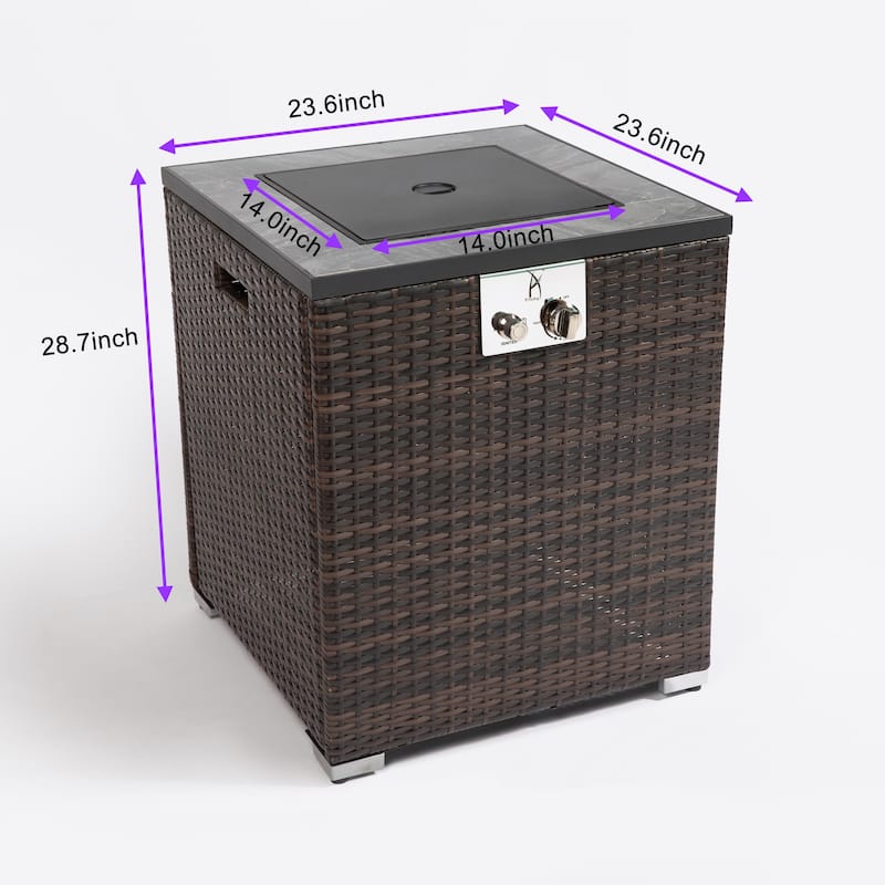 23.6 in. W x 28.7 in. H 50,000 BTU Square Wicker Propane Fire Pit Table in Dark Brown with Glass windshield