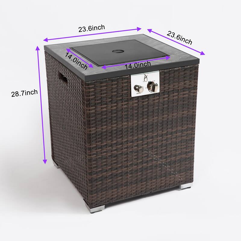 Rectangle Wicker Propane Fire Pit Table in Brown with Propane Tank Cover