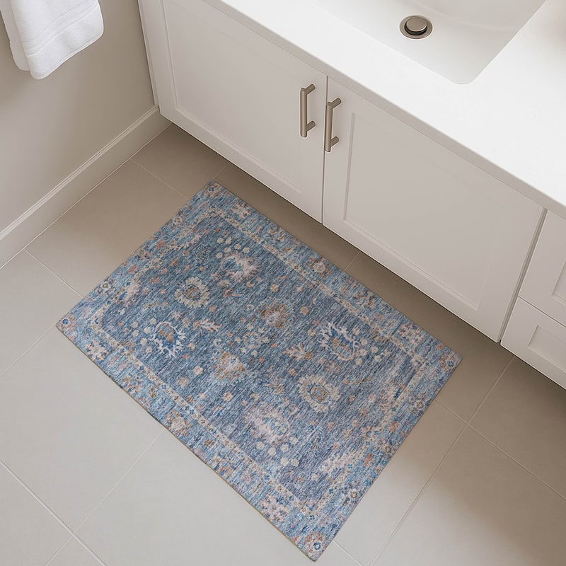 Premium Washable Super Soft Traditional Lily Mayfield Rug - Blue - 1'8" x 2'6"