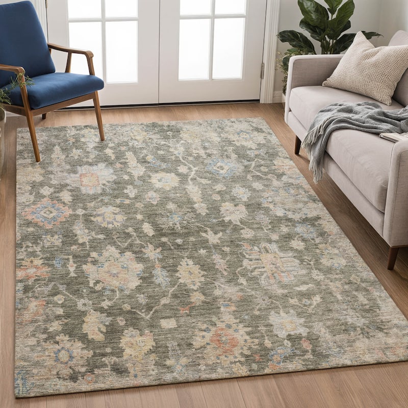 Machine Washable Indoor/ Outdoor Casual Traditional Chantille Rug