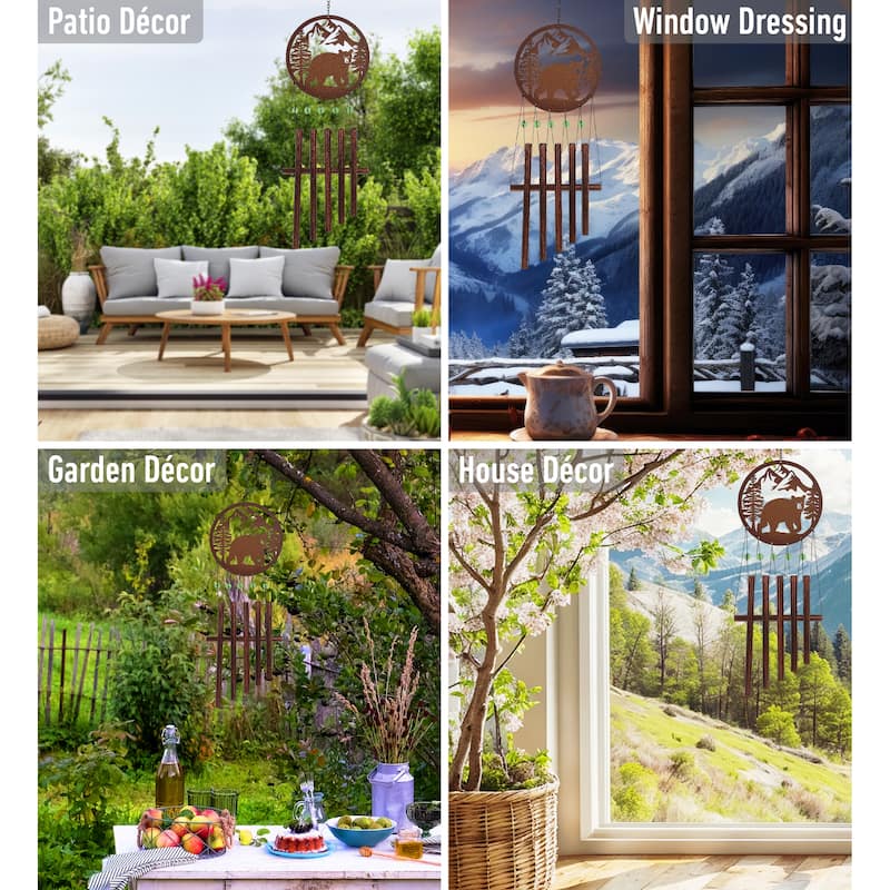 CoTa Global Black Bear Wind Chime - Handmade Glass and Metal Chime - 27 inches