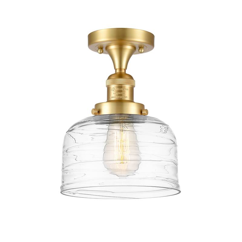 Innovations Lighting Bell - 1 Light 8" Semi-Flush Mount - Satin Gold/Clear Deco Swirl