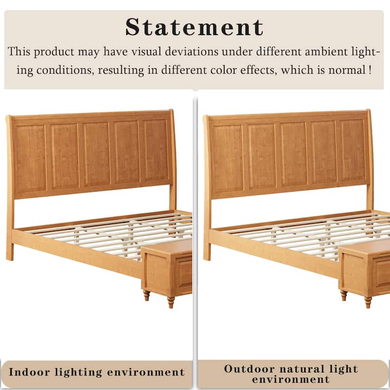 GDFStudio - Traditional Solid Wood Sleigh Bed Frame with High Paneled Headboard & Storage Chest Bench, No Box Spring Needed