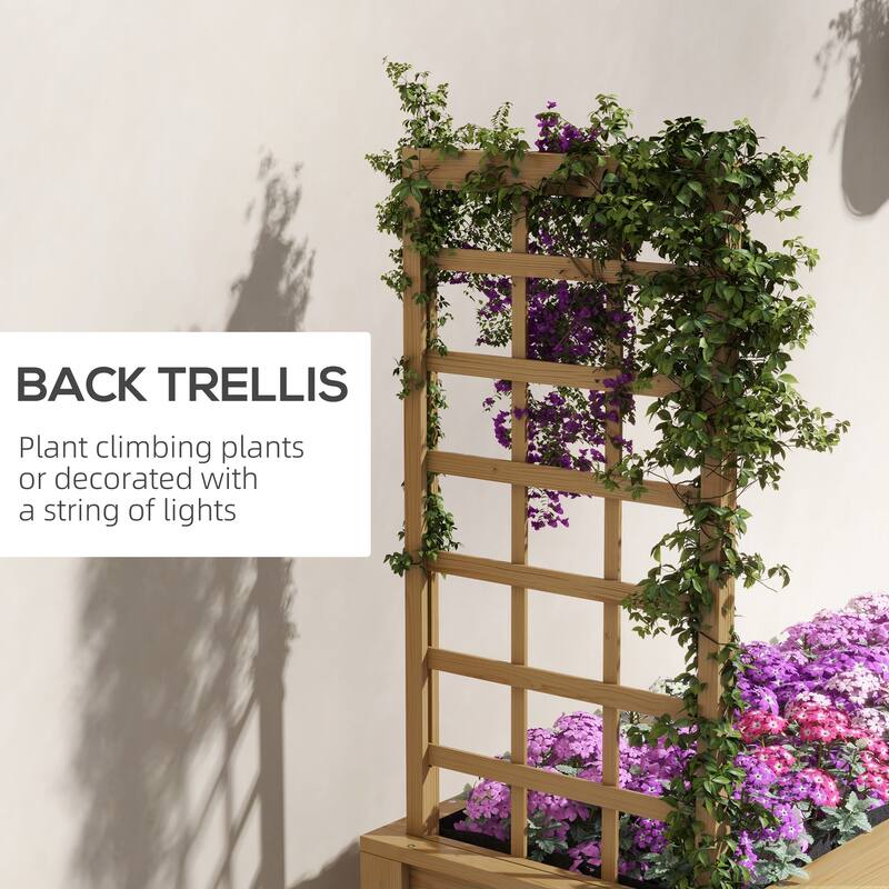 Outsunny Raised Garden Bed with Trellis for Climbing Plants - Natural