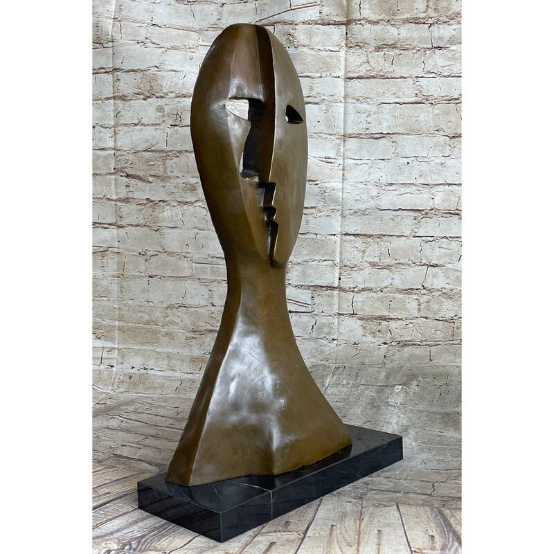 Pico Cubism Two Faces Mask Bust Sculpture Statue Modern Art Decor Marble Base