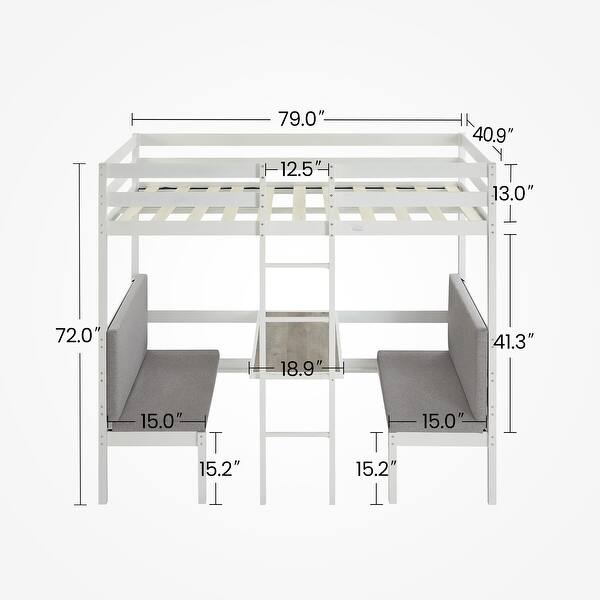Twin Over Twin Bunk Beds Can be Turn into Upper Bed and Down Desk, Loft Bed with Cushion Sets for Bedroom, White