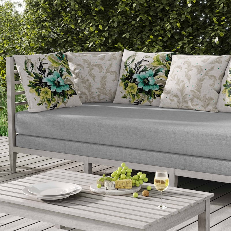Botanic Bliss Indoor/Outdoor Reversible Throw Pillow Green and Yellow