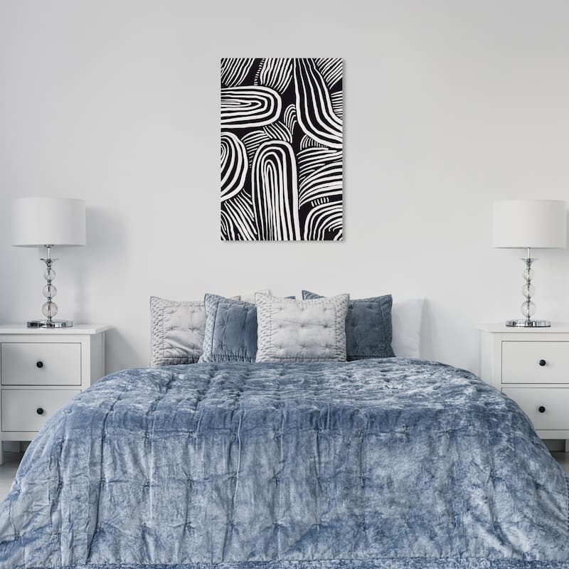 Wynwood Studio Canvas Abstract Lineal River Currents Black and Antique White Modern & Contemporary Wall Art Canvas Print - 36 x 24
