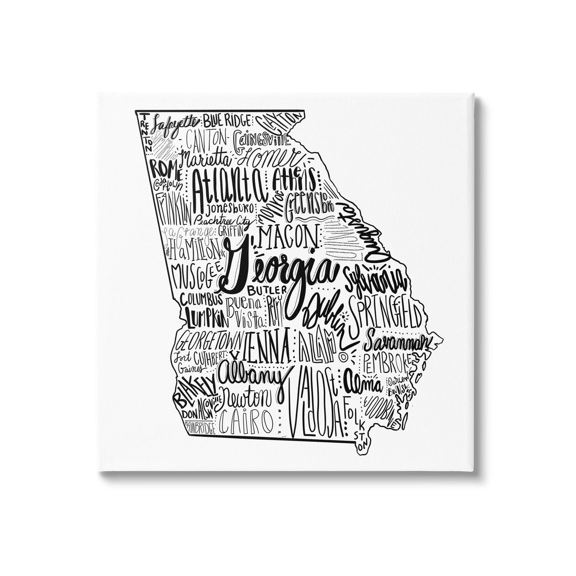 Stupell State Map Shape City Typography Stretched Canvas Wall