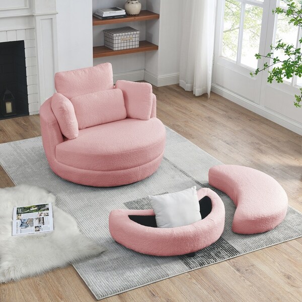 Circle Swivel Chair with Moon Storage Ottoman and 4 Pillows - Bed